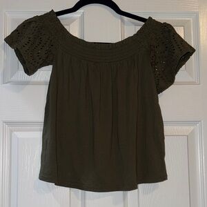 Express Olive Off-Shoulder Eyelet Blouse